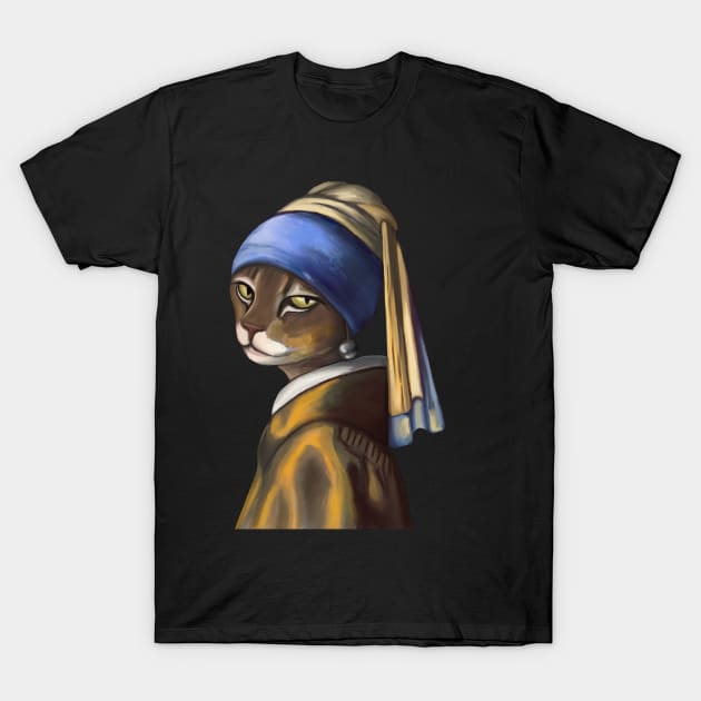Bengal Cat with pearl earring T-Shirt by Meakm